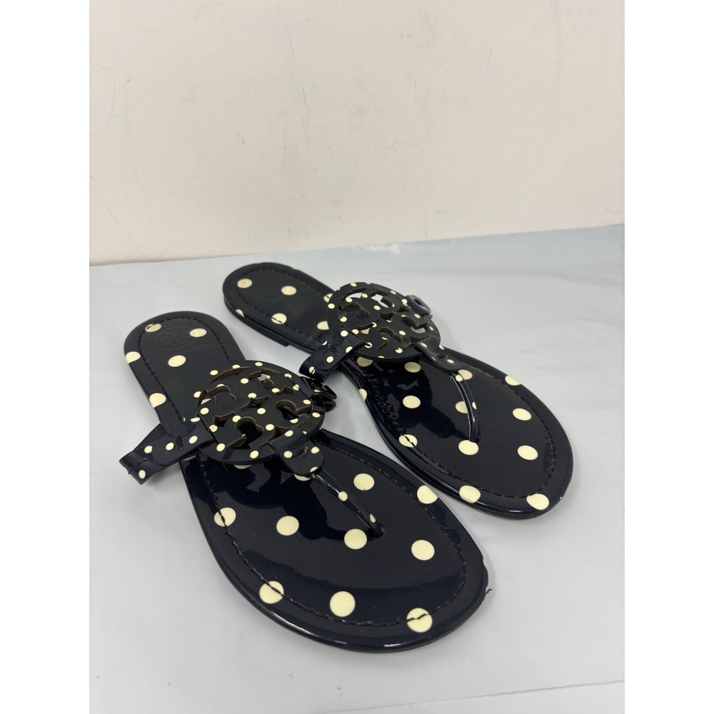 Tory Burch Miller Sandal Polka Dot Print Patent Leather Black Size 8
